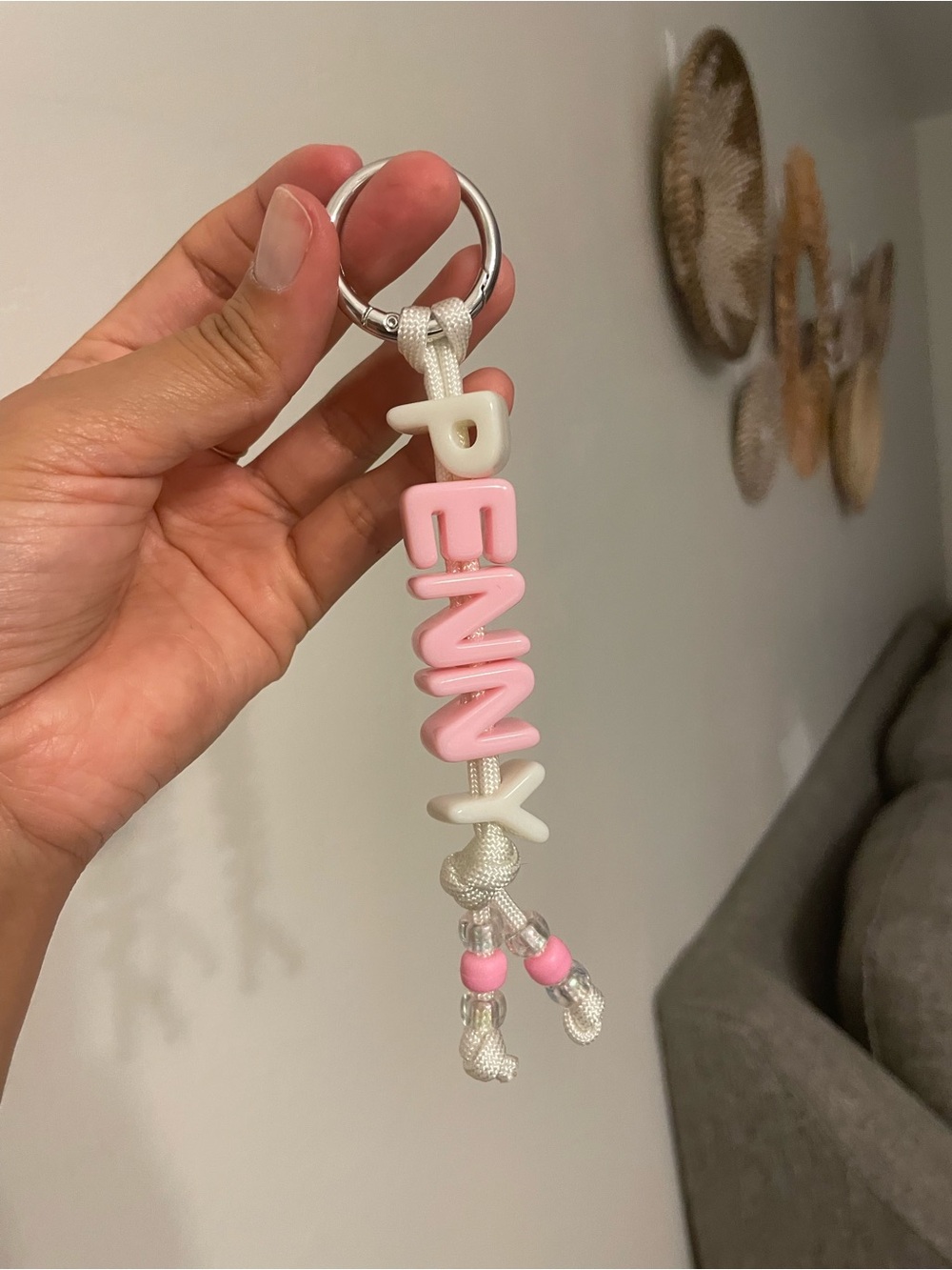 Personalized Pink & White Kids Name Keychain - PENNY